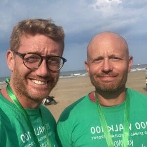 David and Dan Redmayne smiling during their 100-mile charity walk.