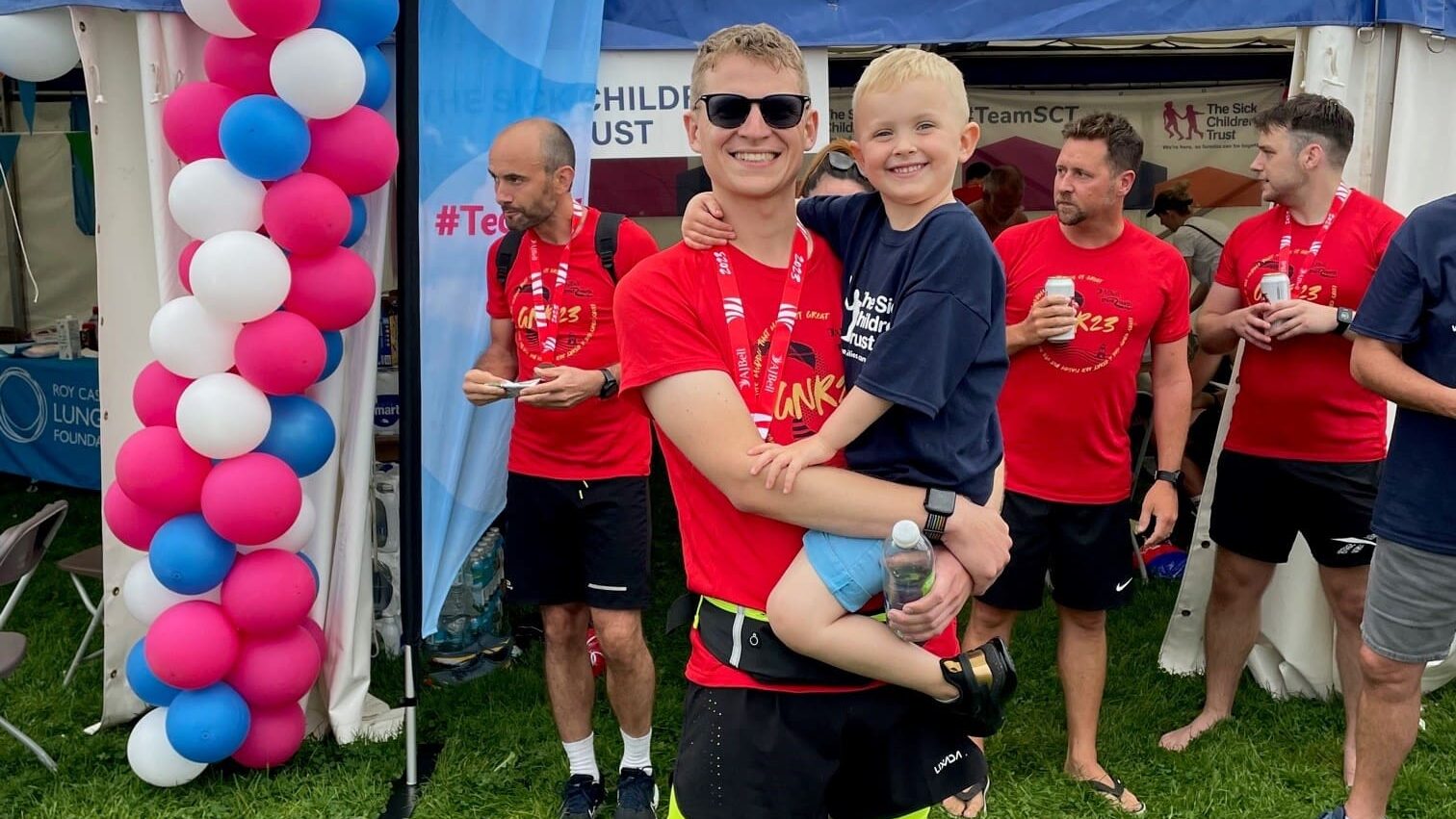 Tim with his son Elliot after running the Great North Run 