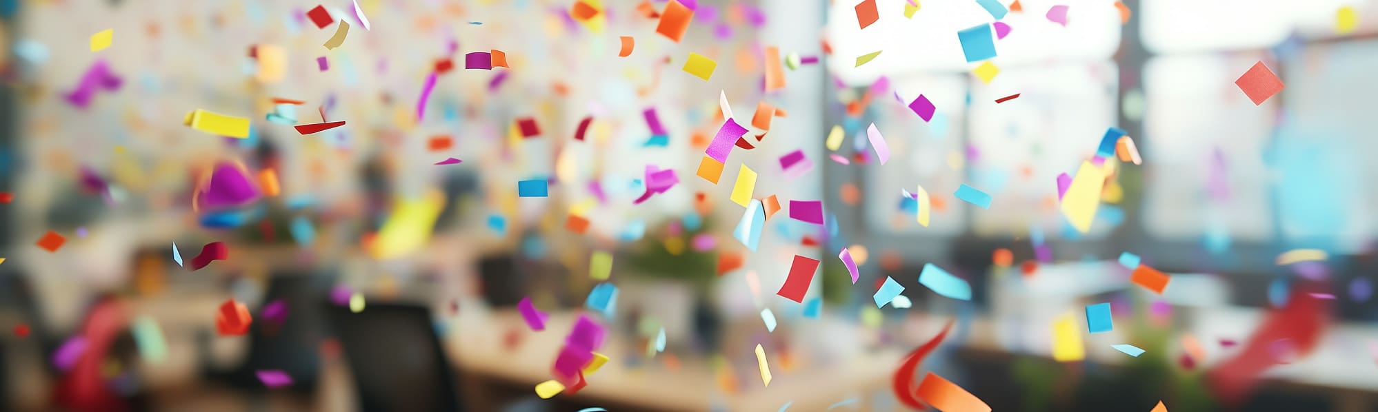 Confetti falling in a business function room - blurred background