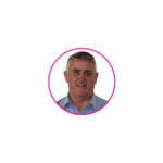 Headshot in a pink circle of Pat McCarthy