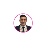 Headshot in a pink circle of Dan Scott.