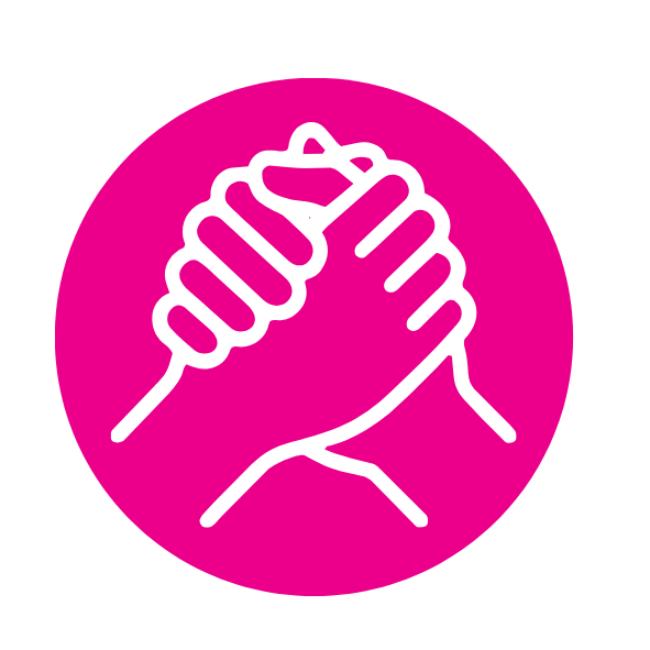 Icon of two hands clasped together, representing support, partnership and teamwork.