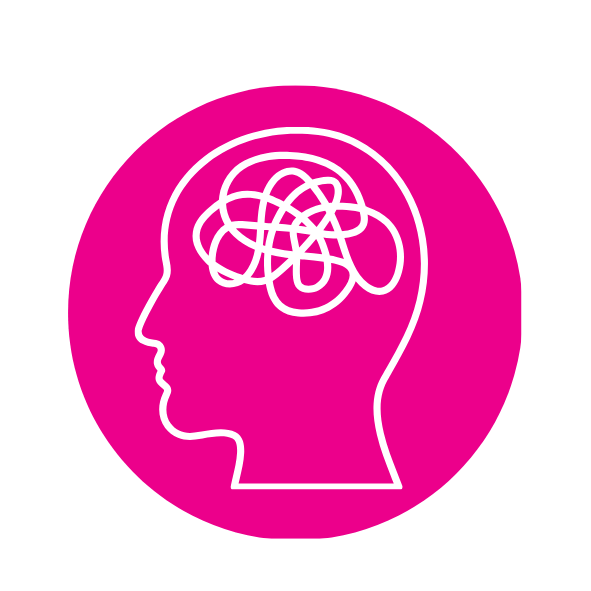 Icon of a head profile with a tangled line inside, representing thoughts or mental health.