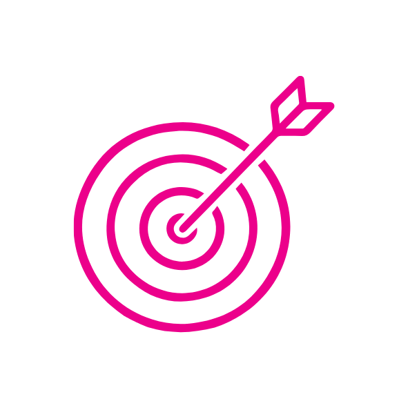 Icon of a target with concentric circles and an arrow in the centre, representing focus and precision.