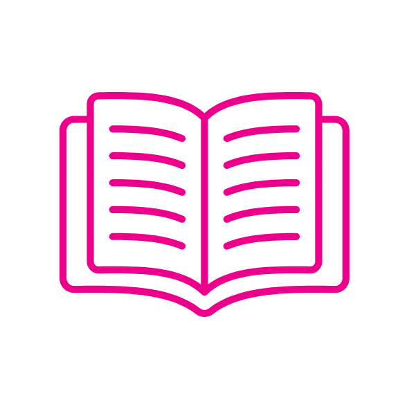 Icon of an open book with visible pages, representing reading, learning or information.