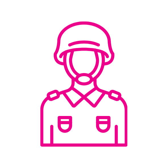 Icon of a person wearing a military helmet, representing armed forces personnel.