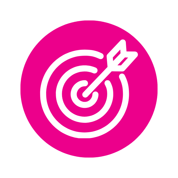 Icon of a target with an arrow in the centre, representing goals and focus.