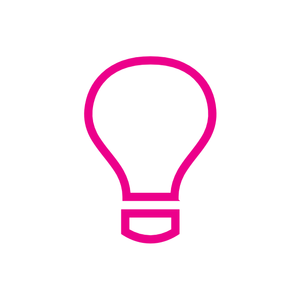 Icon of a lightbulb outline, representing ideas, solutions and innovation.