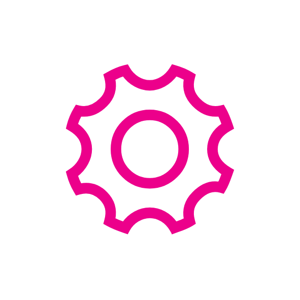 Icon of a cogwheel with central circle, representing engineering systems and operations.