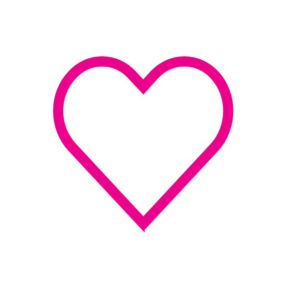 Icon of a heart outline, representing care, wellbeing or support.