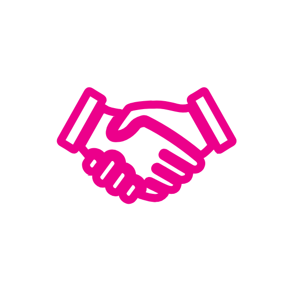 Icon of two hands clasped in a handshake, representing partnership and collaboration.