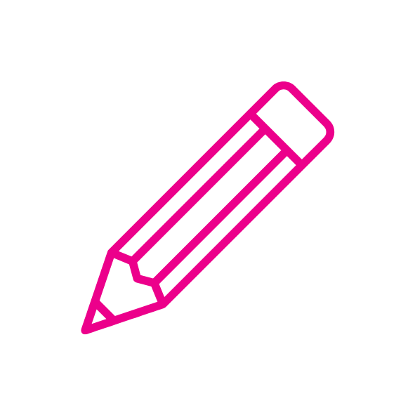 Icon of a pencil, representing writing, editing or content creation.