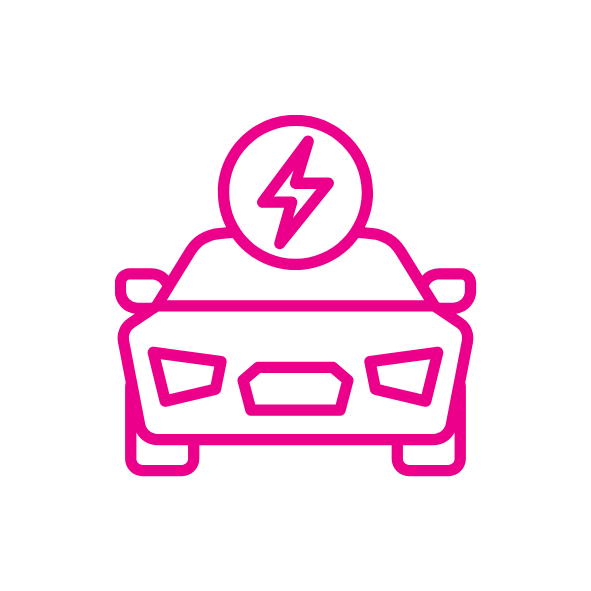 Icon of a car with a lightning bolt above, representing electric vehicle charging or power.